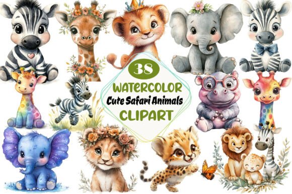Download Watercolor Cute Safari Animals Clipart - Animals clipart Collection