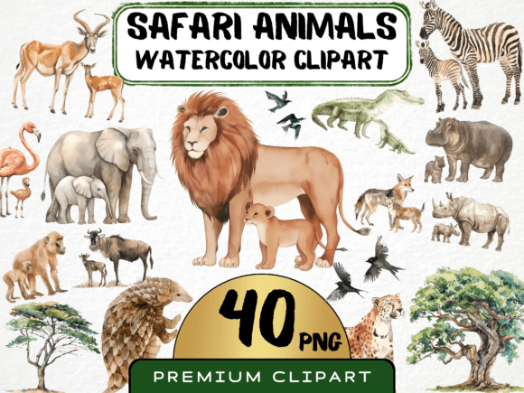 Download Watercolor Safari Animals Clipart 40 PNG - Animals clipart Collection