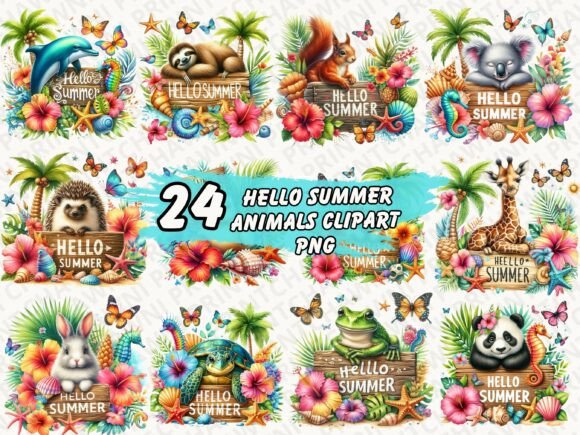 Download Hello Summer Animals Clipart PNG Bundle - Animals clipart Collection