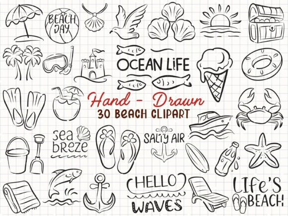 Download Beach Svg Bundle, Ocean Clipart Doodle - Premium Resources