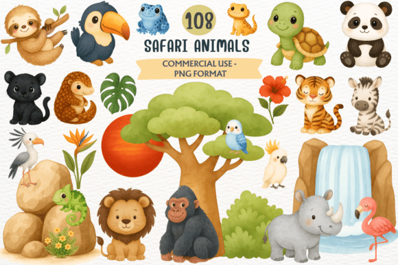 Download Watercolor Safari Animals PNG Clipart - Watercolor safari animals png clipart Collection