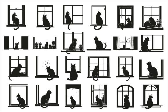 Download Cat Sitting by Window Silhouette - Cat Collection
