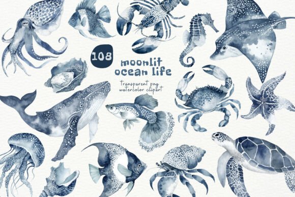 Download Watercolor Moonlit Ocean PNG Clipart - Moon Collection