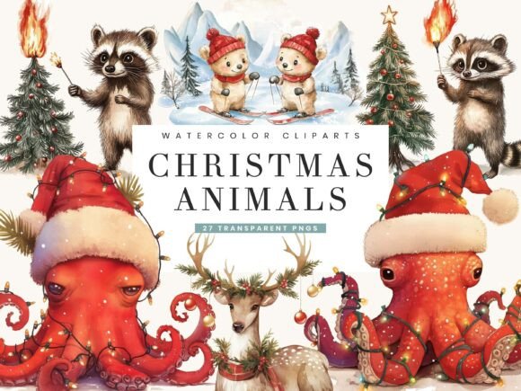Download Watercolor Christmas Animals Clipart - Animals clipart Collection
