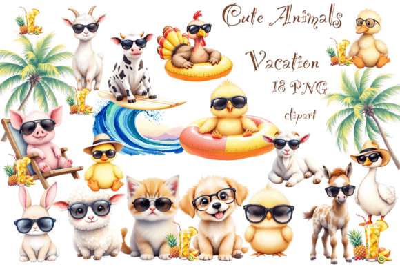 Download Cute Animals Vacation Clipart,PNG - Cat Collection