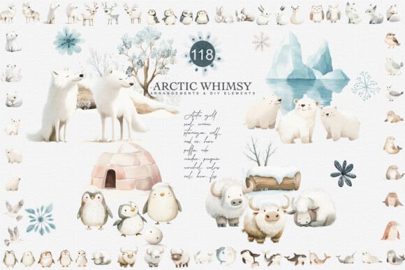 Download Watercolor Arctic Animals Clipart Set - Animals clipart Collection