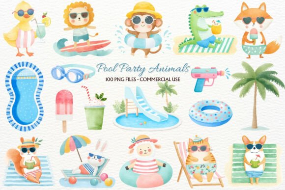 Download Pool Party Nursery Animals Clipart PNG - Animals clipart Collection