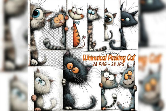 Download Whimsical Quirky Peeking Cat Clipart Set - Cat Collection