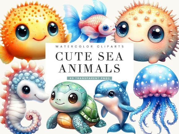 Download Cute Sea Animals Clipart Bundle - Animals clipart Collection