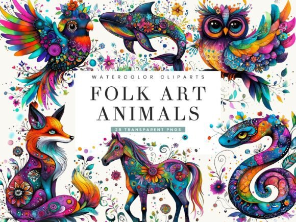 Download Watercolor Folk Art Animals Clipart - Animals clipart Collection