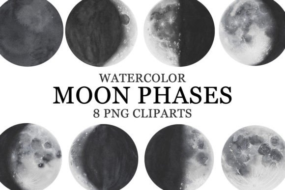 Download Moon Phases Watercolor PNG Cliparts - Moon Collection