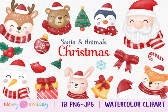 Download Watercolor Santa &amp; Animals Clipart, Xmas - Animals clipart Collection