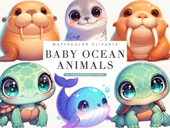Download Cute Kawaii Baby Ocean Animals Clipart - Animals clipart Collection