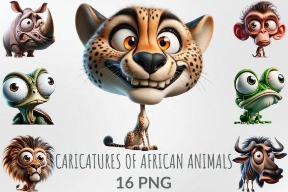 Download Funny Caricatures of African Animals - Cat Collection