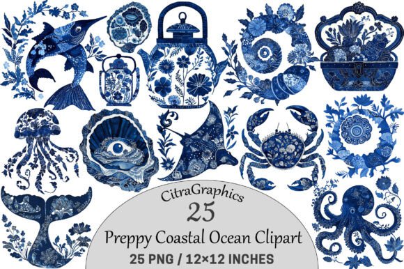 Download Preppy Coastal Ocean Clipart Bundle. - Premium Bundle