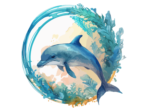 Download Watercolor Dolphin Underwater Clipart - Premium Bundle