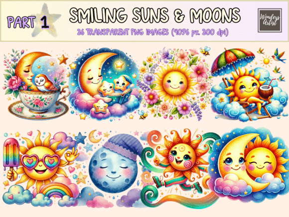 Download Smiling Suns &amp; Moons Clipart - Moon Collection