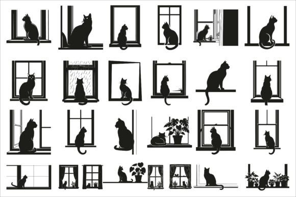 Download Cat Sitting by Window Silhouette - Cat Collection