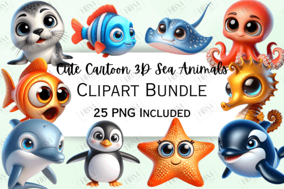 Download Cute Cartoon 3D Sea Animals Clipart - Animals clipart Collection
