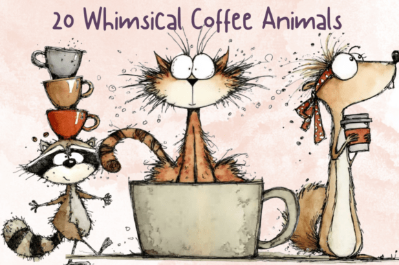 Download Whimsical Coffee Lover Animals Clipart - Animals clipart Collection